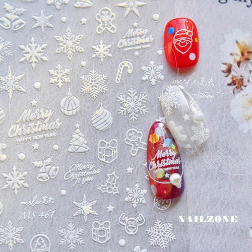 겨울 홀로그램 화이트 눈꽃 크리스마스 네일스티커 MS-461