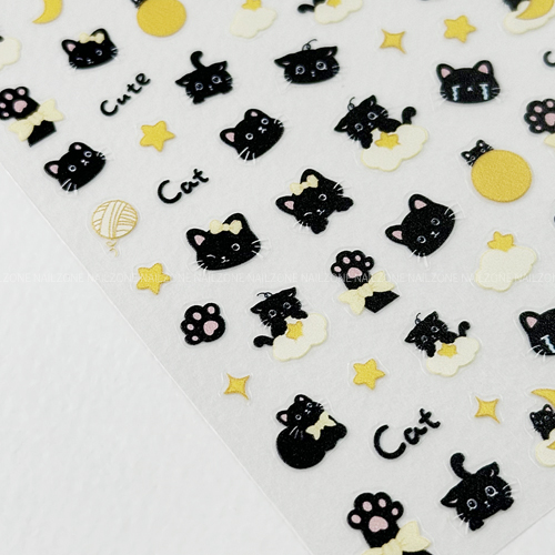 3D 큐티 검은 고양이 캐릭터네일스티커 TO3266